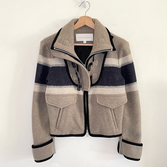 Veronica Beard Ella Blanket Jacket Striped Wool Blend Zip Toggle Closure XS - Picture 6 of 16